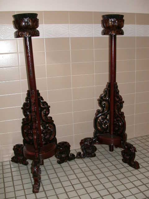 Pair of Chinese Wooden Candlesticks - Oriental Antiques