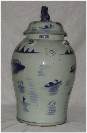 Antique Chinese Blue&White Vase With Lid